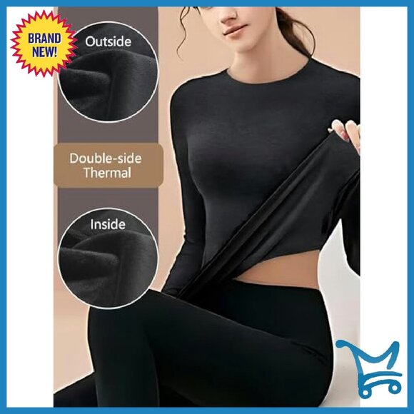 Women's Thermal Long Sleeve Crew Neck Base Layer Tops XL Fleece Lined - Picture 3 of 7